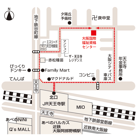 天王寺までの路線図